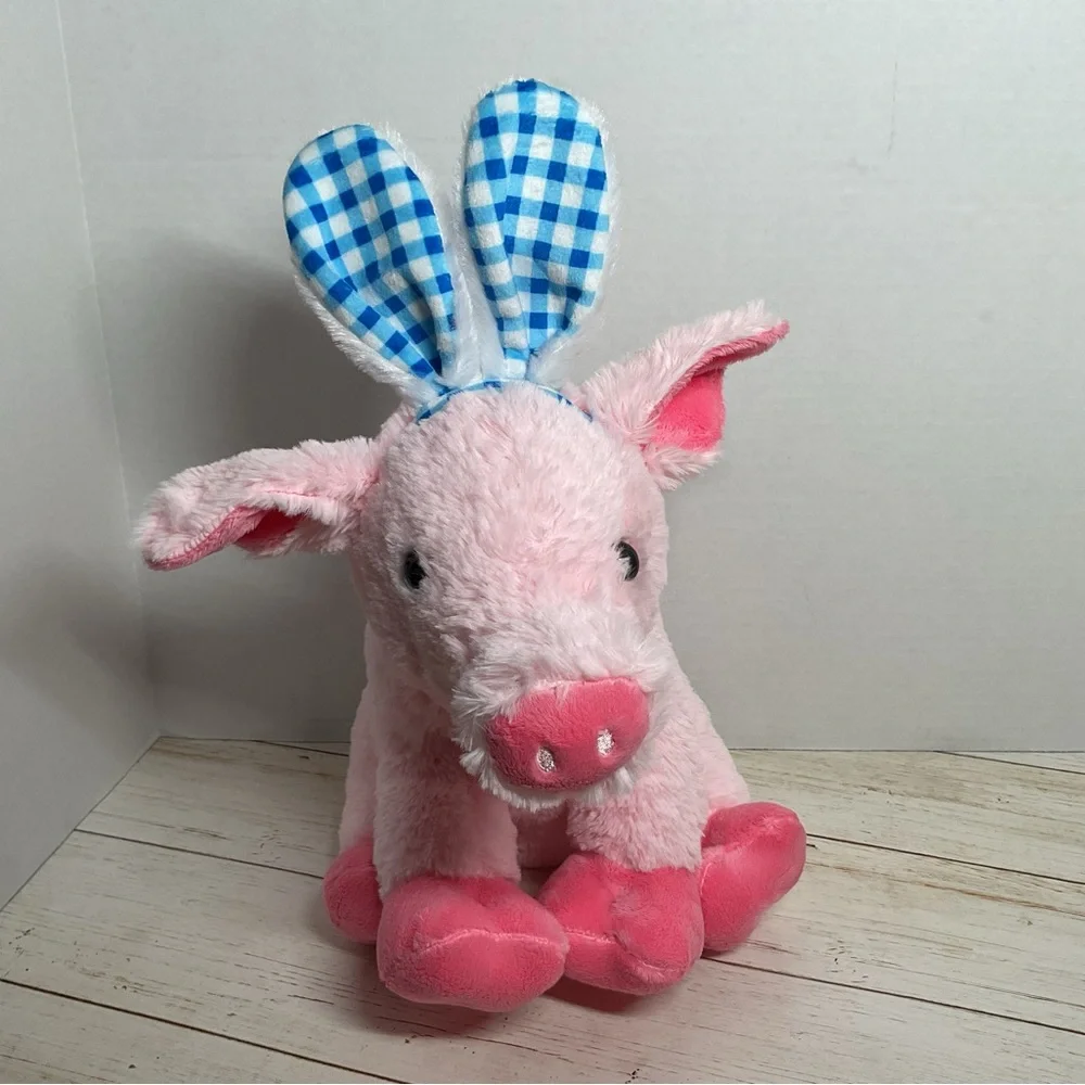 DAN DEE Collectors Choice Smiling Pink Pig Plush with Bunny Ears Stuffed Animal